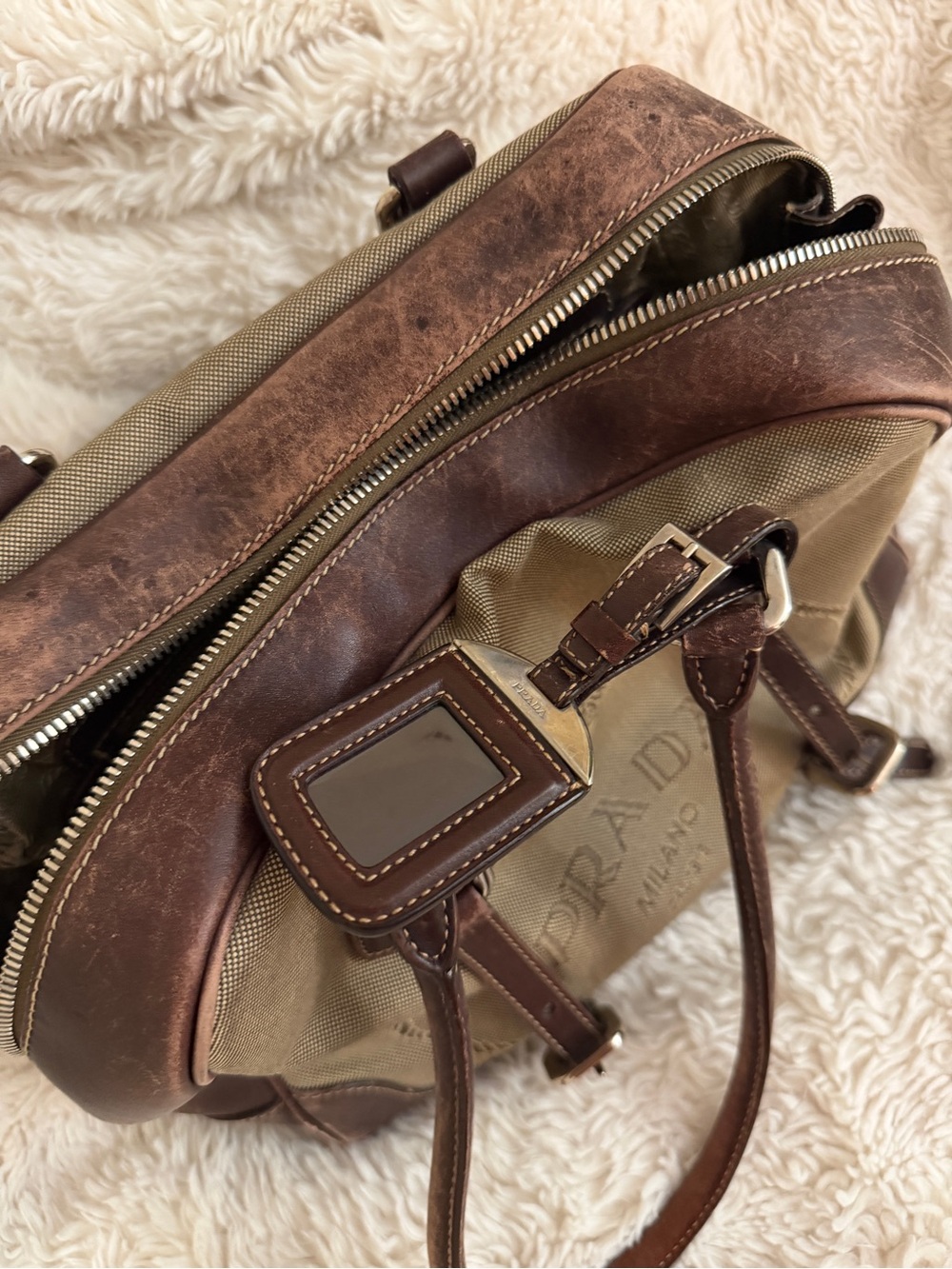 Prada Logo Jacquard Corda Brown Canvas Handbag - Picture 5 of 10